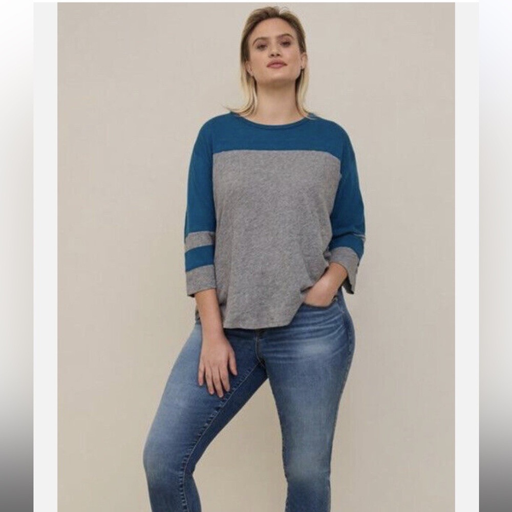 Torrid cotton lace varsity teal gray color block 3x 22/24 stripe shirt top NWT